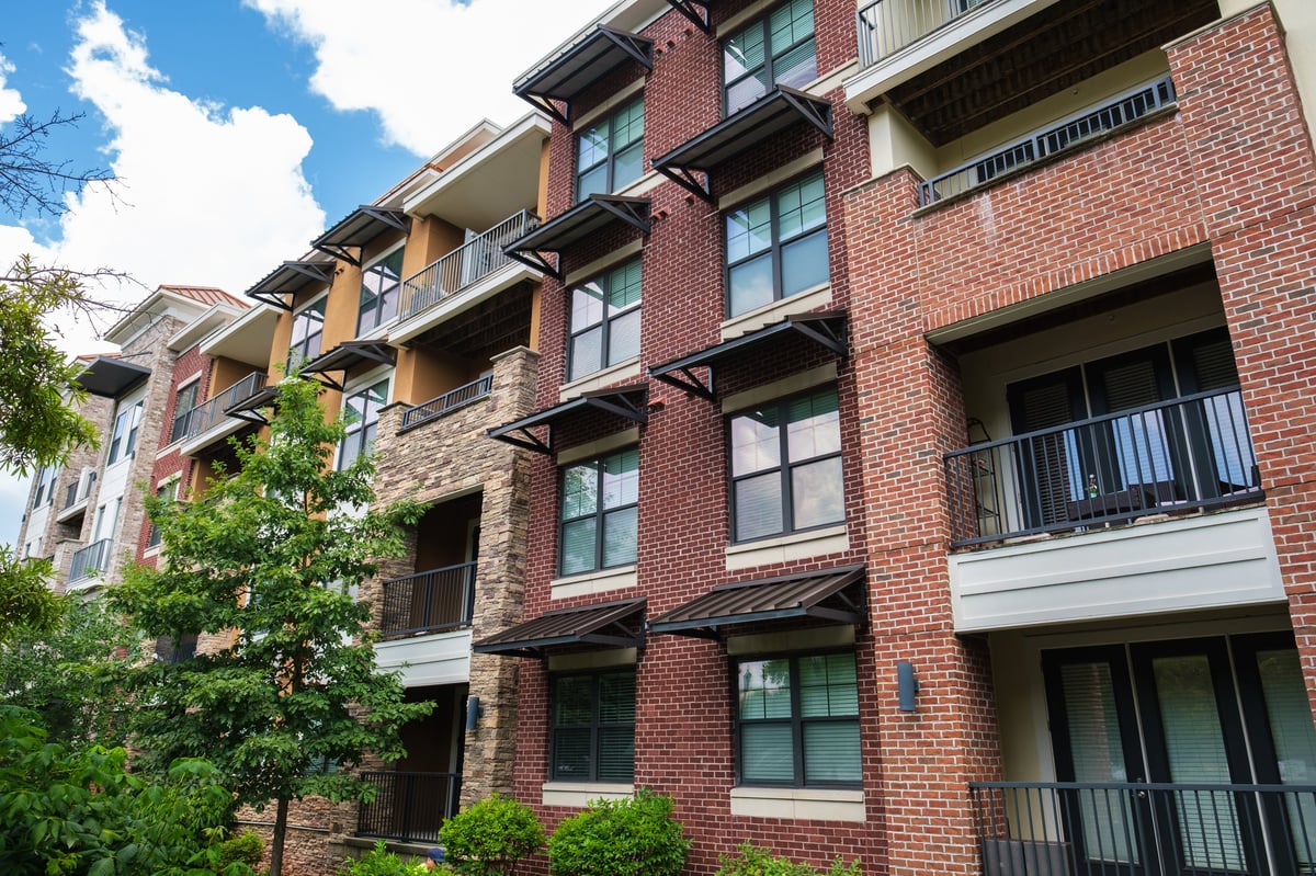 Typical brick facade apartment building complex
