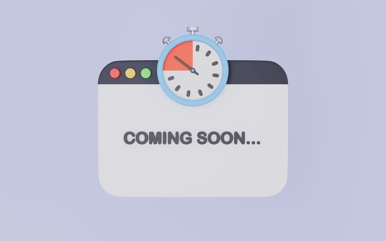 Coming soon with website screen and clock, Coming soon browser stocker